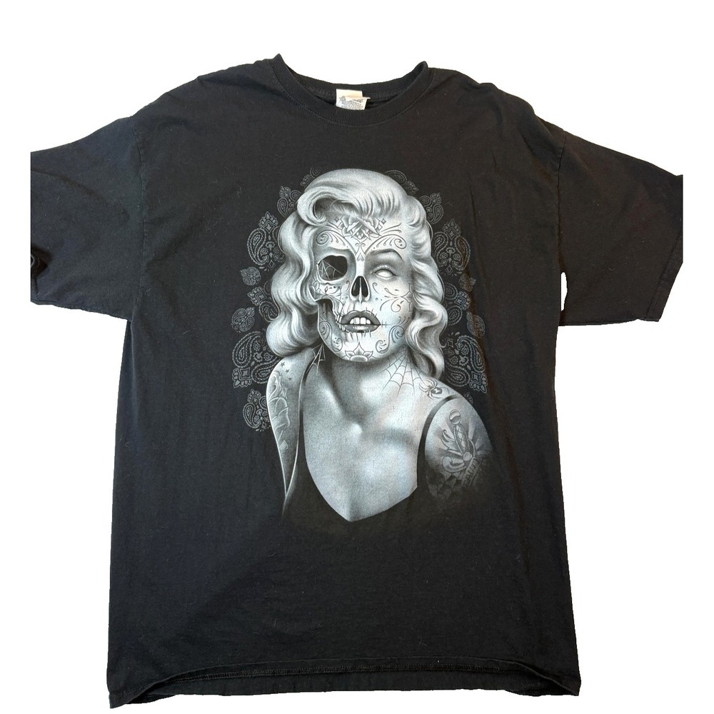 Marilyn Monroe Sugar Skull TShirt XL Black Gothic Tattoo Dia De Los Muertos Y2K